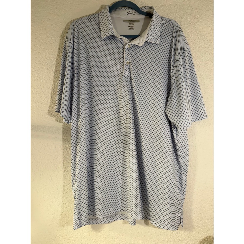Greg Norman ML75 Play Dry Golf Polo Shirt Blue White Micro Print Mens‎ XXL